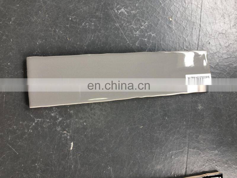 wavy edge handmade 75x300mm glossy dark grey subway tile ceramic wall tile OP035YE