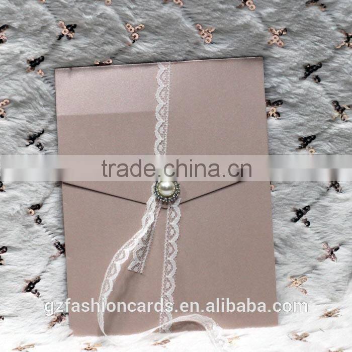 2014 New Luxury Lace Pocket Wedding Invitations