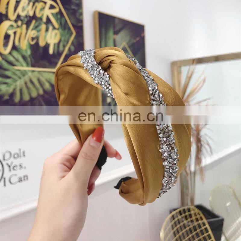 New Fashion Rhinestone Hairband Women Solid Wide Side Headband Middle Knot Turban Girls Autumn Winter Hair Accessories Headwear