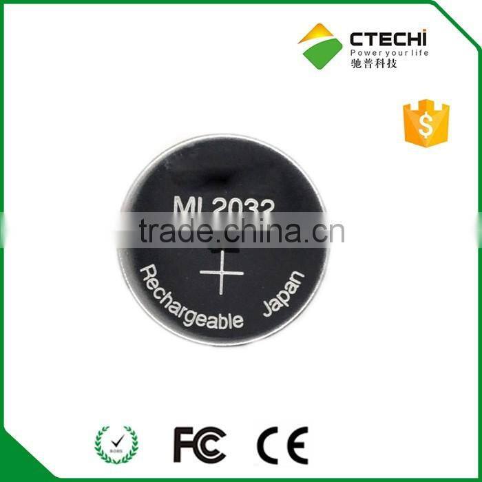 coin cell 3V ML2032,Lithium button battery,rechargeable button cell