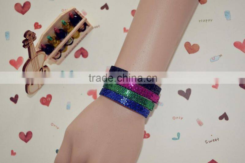 Wholesale Cheap Glitter PU Leather Wristband