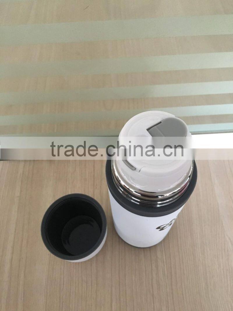 350ml/500ml stainless steel vacuum flask with Pu leather bullet shape thermo flask