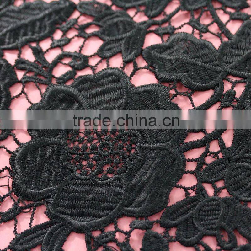New dyeable lace fabric flower design black crochet cotton lace new design water soluble african fabrics