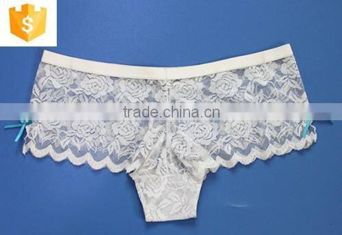 Ladies hot white flower lace wave side garment panty