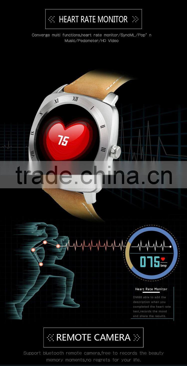 DM88 Nucleus OS bluetooth 3.0+4.0 1.22" screen Lithium-ion polymer battery heart rate monitor smart watch