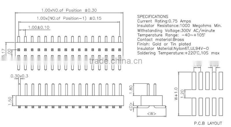 PH1.0 double row double pin right angle Pin header SMT connector