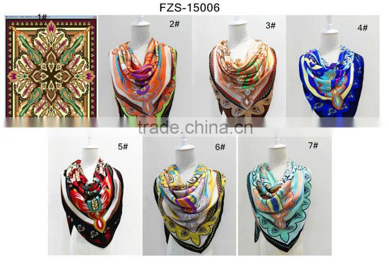 China factory 90x90cm Women Brand satin Square Scarf High Quality Imitated Satin Scarves Shawl Hijab 2016 fashion style