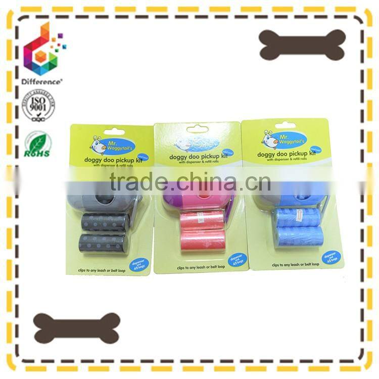 Pill shape blue dog waste bag holder with two rolls