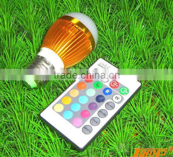 2014 Good quality E27 7W color changing RGB bulb with remote control