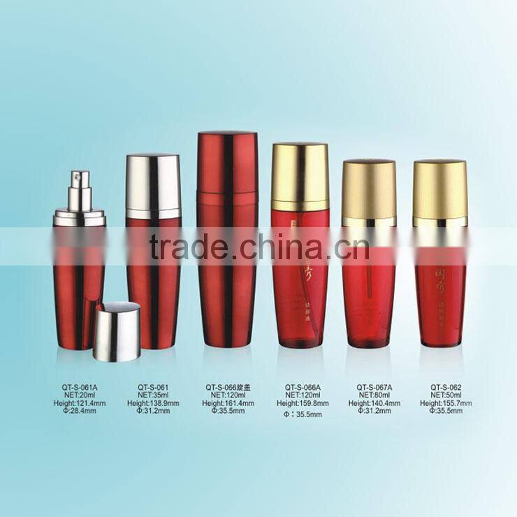 Cosmetic Packaging Acrylic Oval Series Airless Pump Bottle Red Color 20ml 35ml 50ml 80ml 120ml