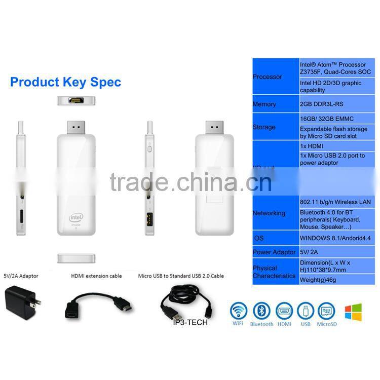 Popular window8.1 bing OS Mini PC t03 tv Stick 2g 32g WiFi Bluetooth4.0 transmission mini pc usb memory stick