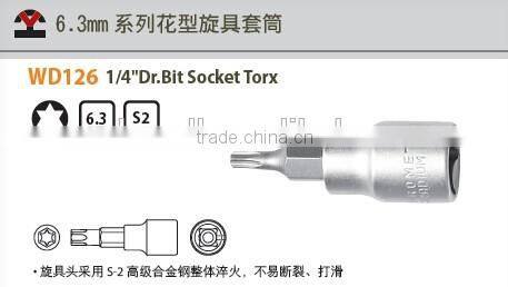 High quality steel tools; S2 1/4" Dr. bit socket torx; industrial grade;China Manufacturer;OEM service; VPA/GS certificate