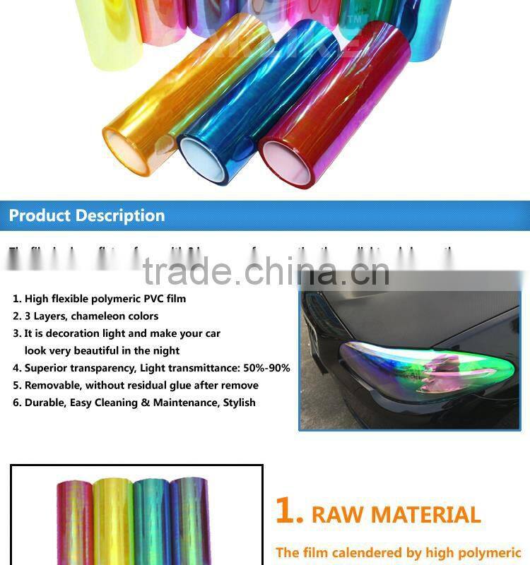 Removable PVC Material Pink Car Light Chameleon Wrap Foil