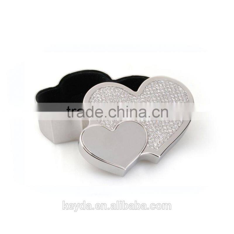 Double metal heart shaped Jewelry box for wedding