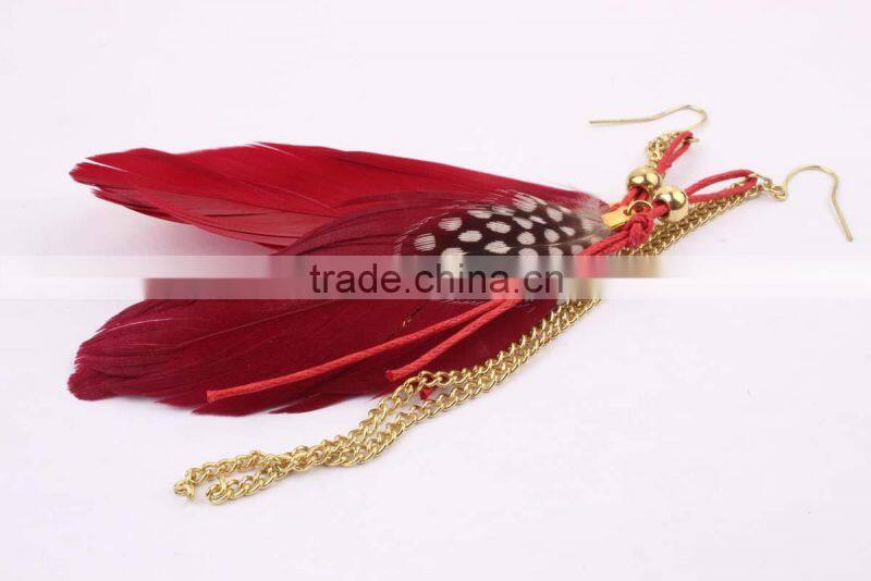 wholesale long feather earring, newest design long feather earrings for girl