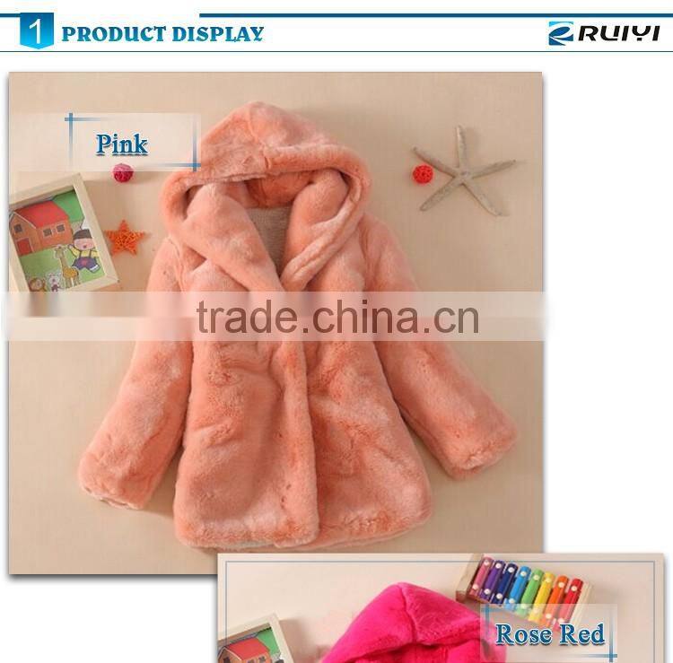 girl winter fake fur clothes, hooded fur coat for kids