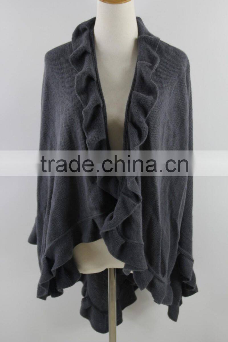 winter women capes cashmere knitted poncho shawl with flower fringe