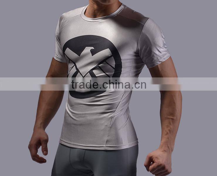 Summer style men marvel superhero/bat-man compression t shirt superman gym men fitness sport workout crossfit clothes shirt