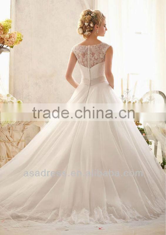 2014 New Fashion Classic Chantilly Lace on Tulle with Wide Hemline and Satin Waistband Sexy Wedding Night Dresses (WDBG-2607)