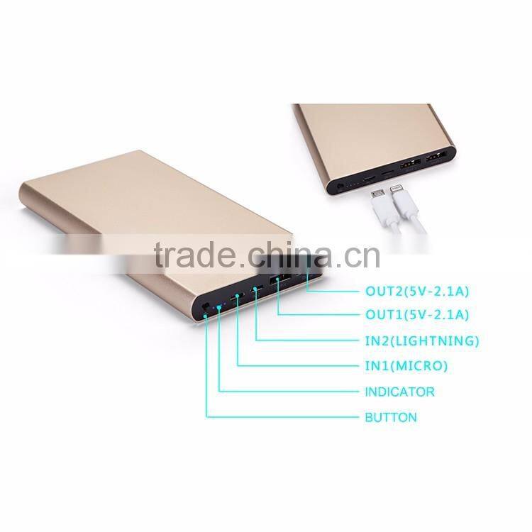 Custom logo ultra thin mobile power bank universal 10000mah portable