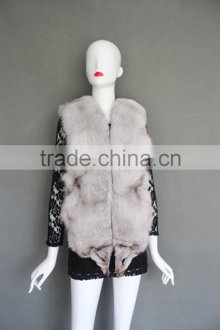 2016 top quality special style fox head vest natural white vest with real blue fox fur and head pattern