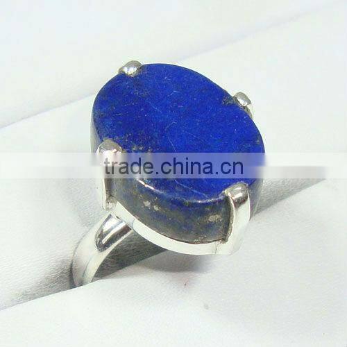 .925 Sterling Silver Blue Lapis Fashion Single Stone Finger Ring