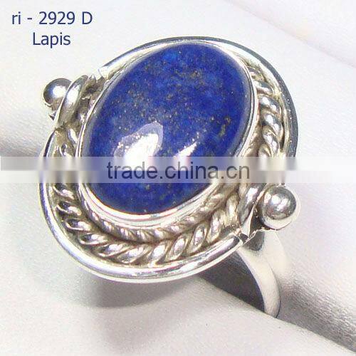 .925 Sterling Silver Blue Lapis Fashion Single Stone Finger Ring