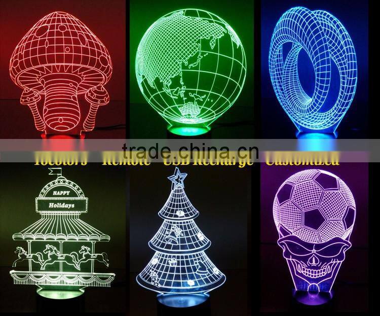 battery operated 3D light/USB recharge acrylic table lamp with customized design