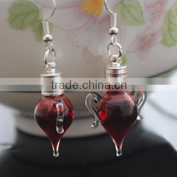 6mm transparent glass bottle silver plated bail chili heart peach shaped perfume vial pendant for earrings wish charm DIY gift