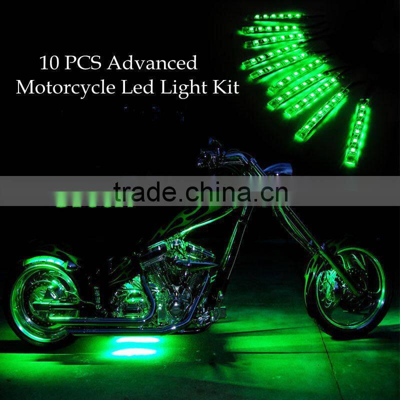 Jinxin 10pc Super Bright Million Color LED Motorcycle Accent Light Wireless Control Verde Underlight Lite