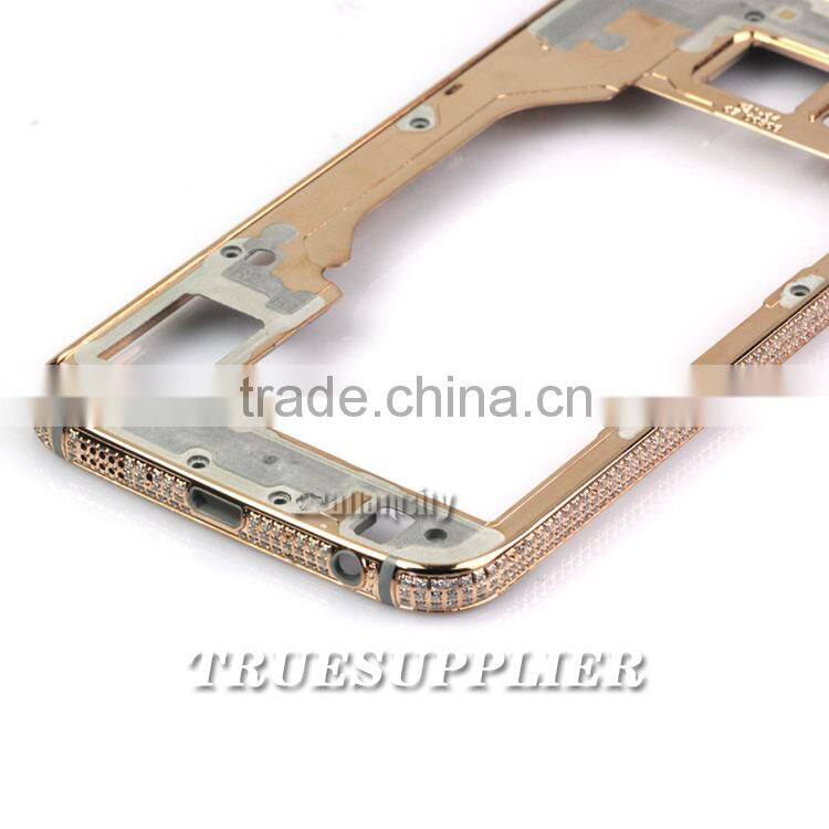 Factory Price Gold plating middle frame for SAMSUNG S6 Gold plated Middle Frame with Diomands