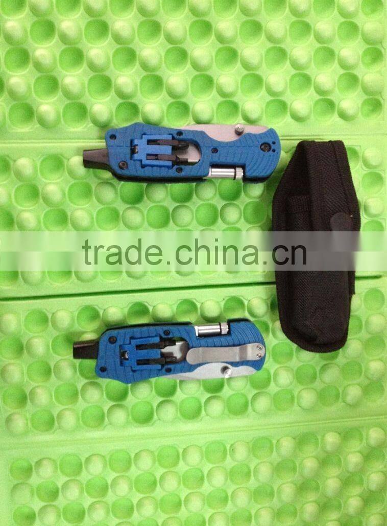 OEM blue outdoor multi knife with LED flashlight
