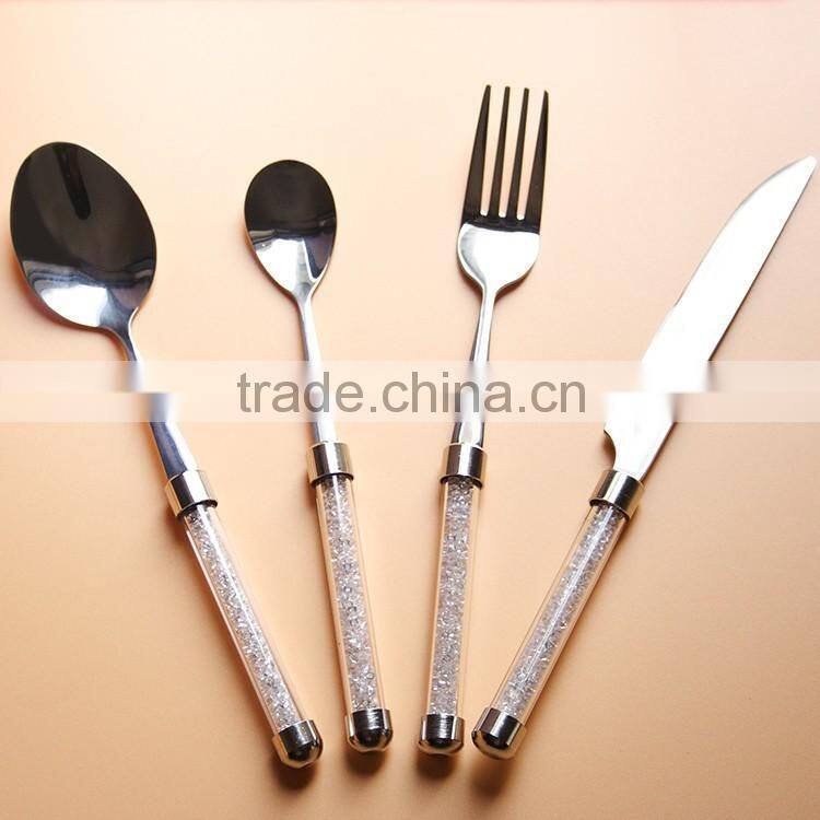 New design food safety stainless steel 18/8 wedding crystal dinner tea or coffee spoon with crystals in the acrylic handle