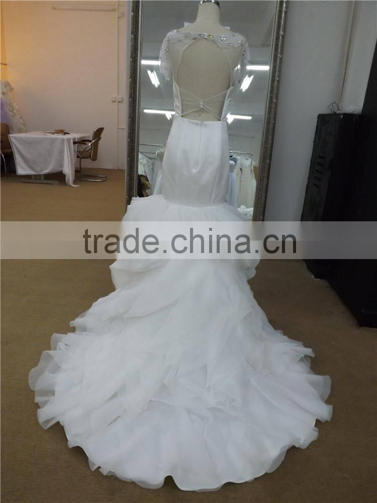 Fashion design high quality mermaid skirt with ruffled design & illusion top chinese wedding dress