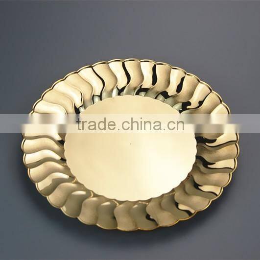 6"Plastic Disposable Gold Dinner Plate With Folwer Brim