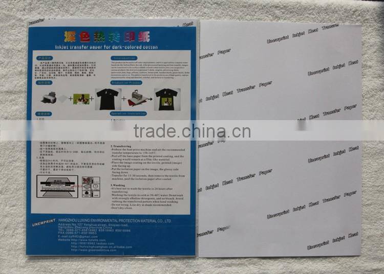 Dark t shirt transfer paper for 100% cotton/transfer paper for inkjet printer/transfer paper for cotton/transfer paper