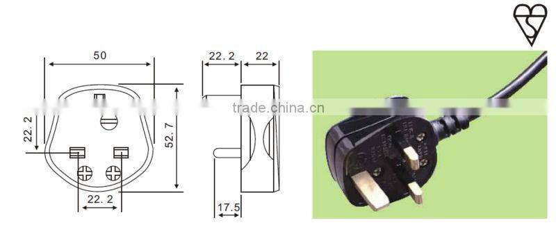 13A 250V UK power cord with BS plug