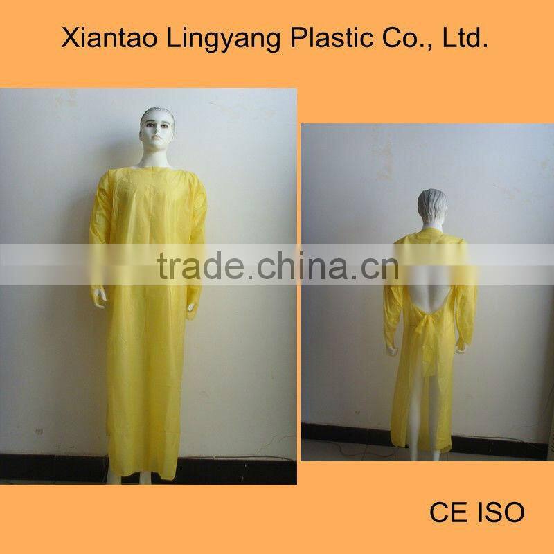Blue disposable aprons with sleeves plastic cpe gown