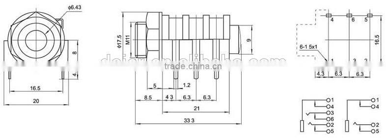 PJ-644D guitar effectors Mono/ Stereo 6.35mm phone jack with PCB pins