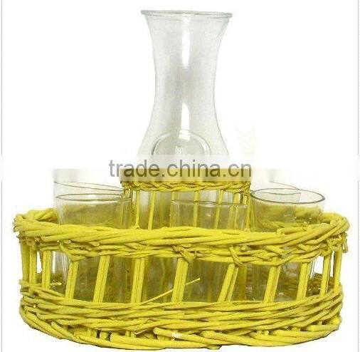 Natural Wicker Basket w/ Glass Flower Vase, Set of 2