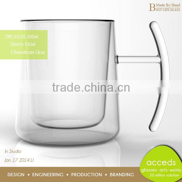 Lower MOQ Borosilicate Glass Coffee Cup With Glass Handle