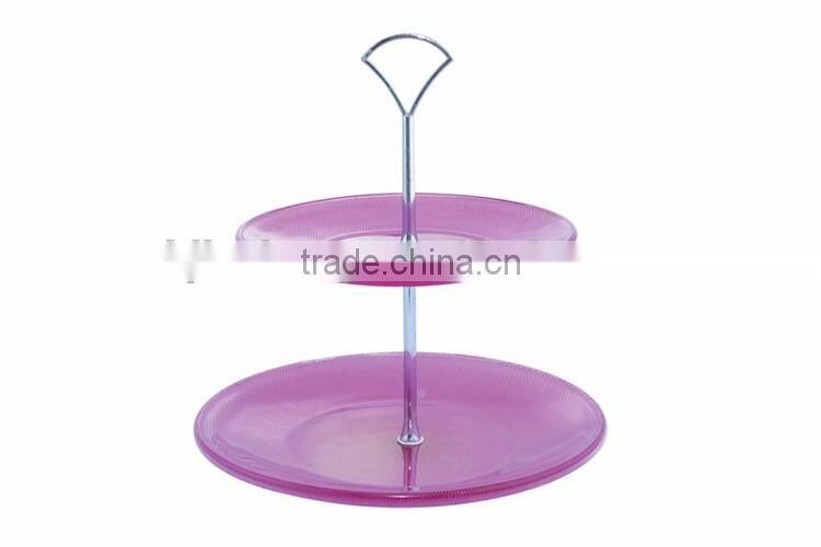 red color glass dinning plate set with sliver plating metal stand