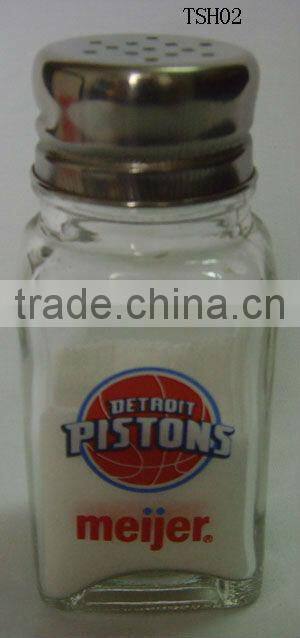 2016 popular clear cylinder glass salt shaker with metal hole lid