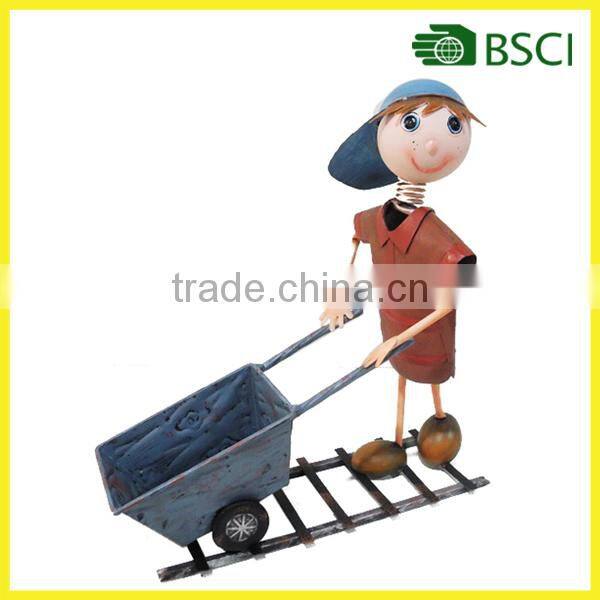 Special decoration handcraft boy cart garden cart