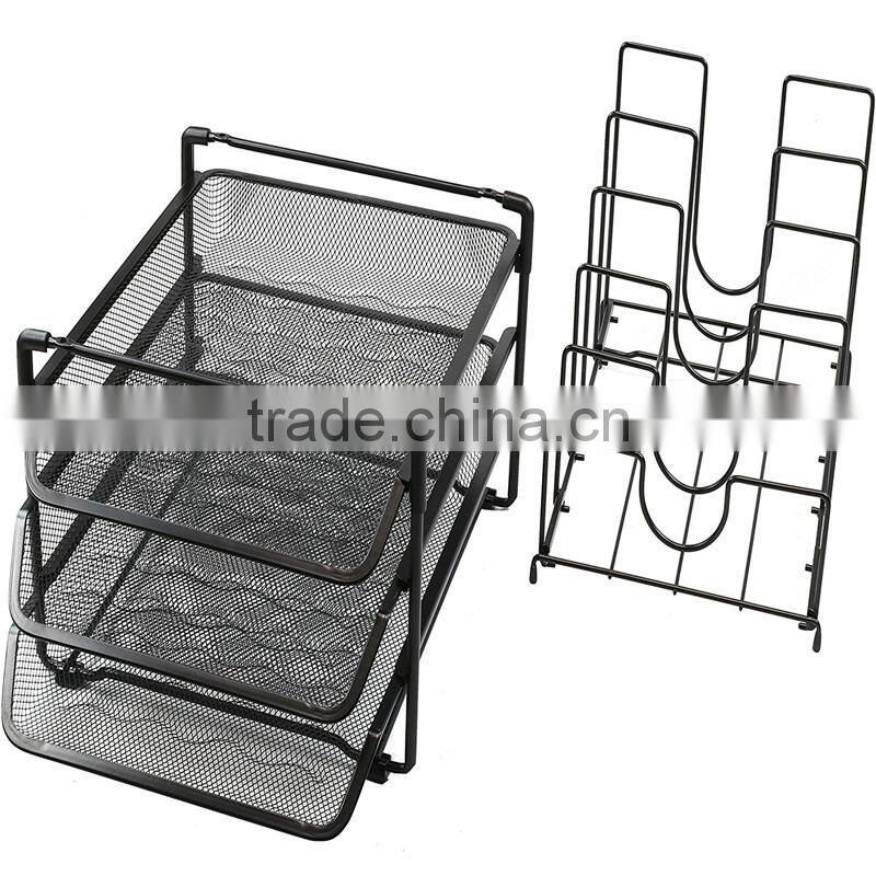 2017 Wholesale Stackable Metal Mesh Desk Convertible Organizer, Black