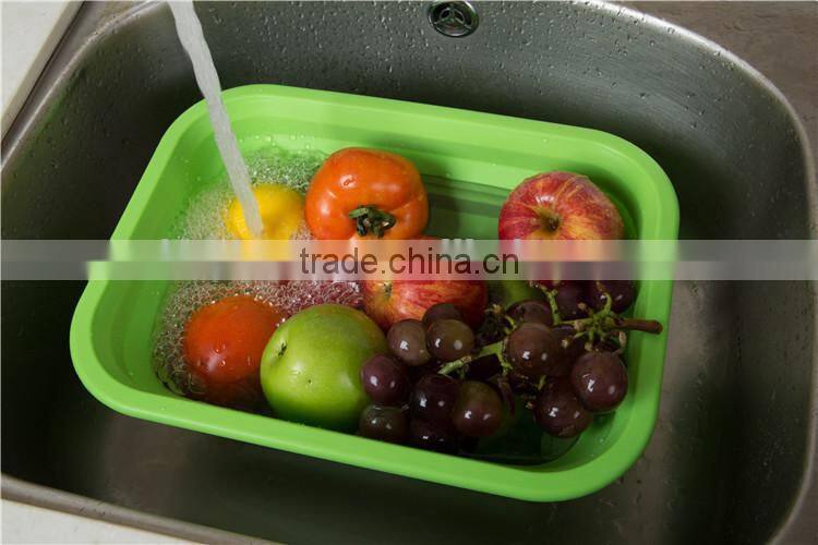 Silicone large vegetable foldable bowl,green yellow fruit bowl