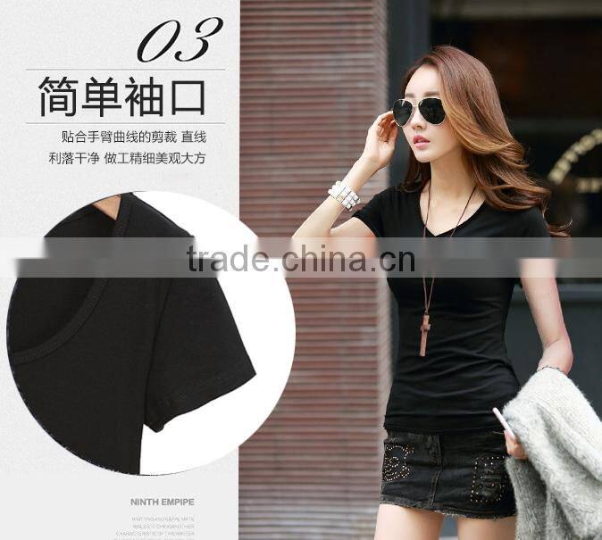 Cotton women's T-shirt ;V collar T-shirt; T-shirt