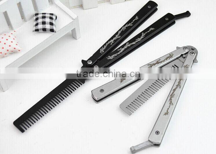 Stainless Steel Folding Practice Training Butterfly Style Knife Comb