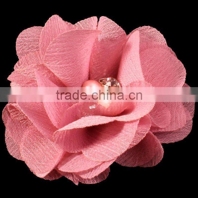 mesh flower with pearl beads center for kids hair accessories