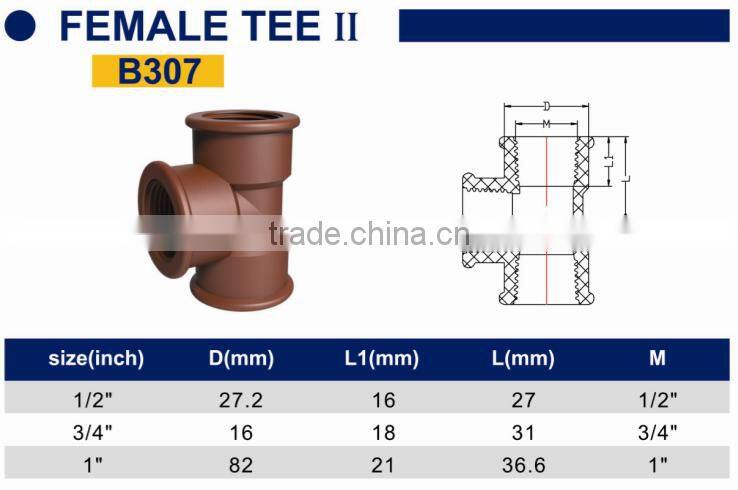TY High quality PP threaded pipes&fittings FEMALE TEE B eco-friendly Cheap Price Full Size factory price list discount